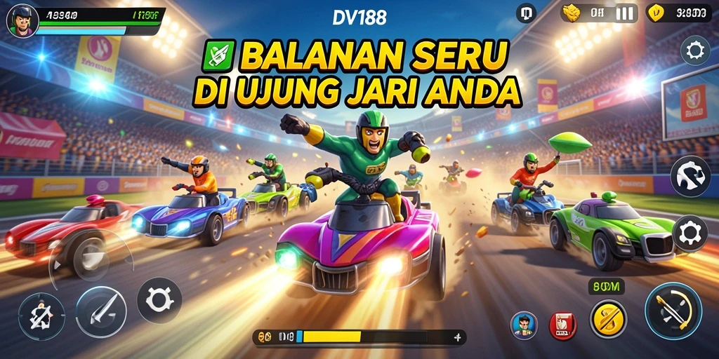 Tangkapan layar menampilkan aksi balapan mendebarkan di DV188.