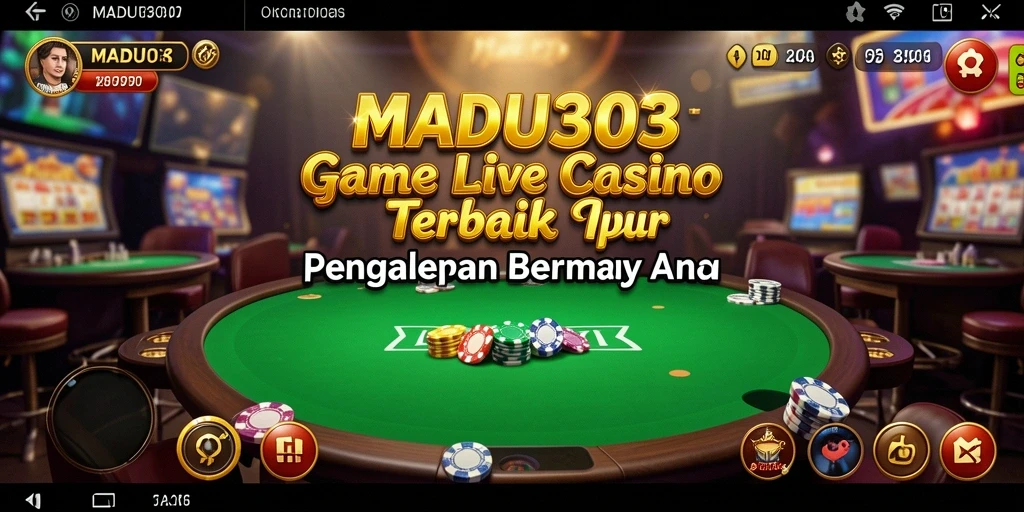 Screenshot MADU303 yang menunjukkan dealer langsung yang berinteraksi dengan pemain.