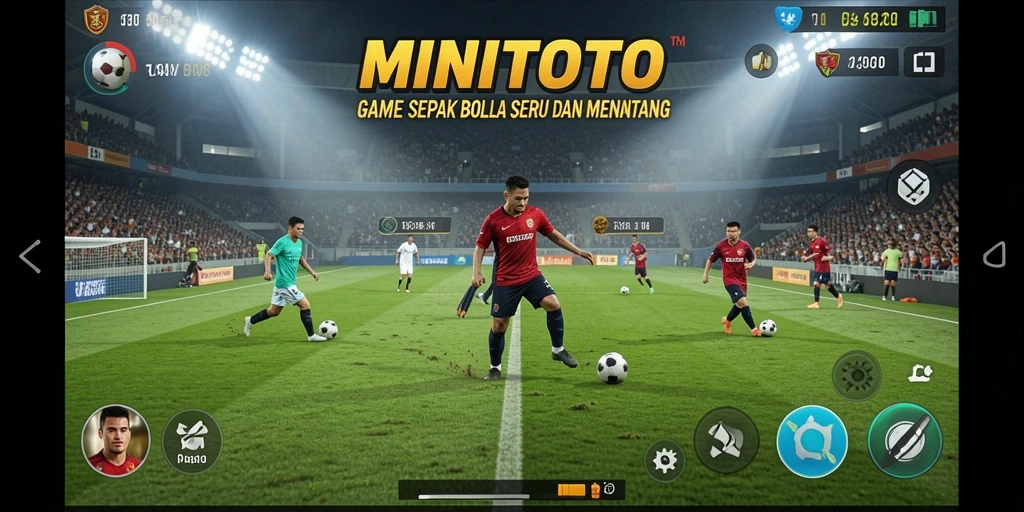Screenshot MINITOTO menampilkan aksi intens di lapangan sepak bola.