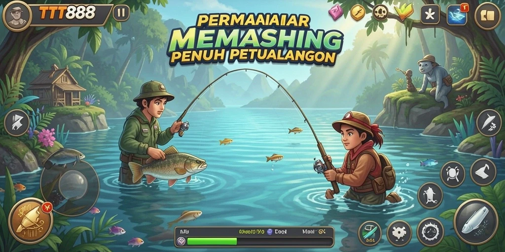 Tampilan gameplay TTT888 yang seru saat menangkap ikan di laut.
