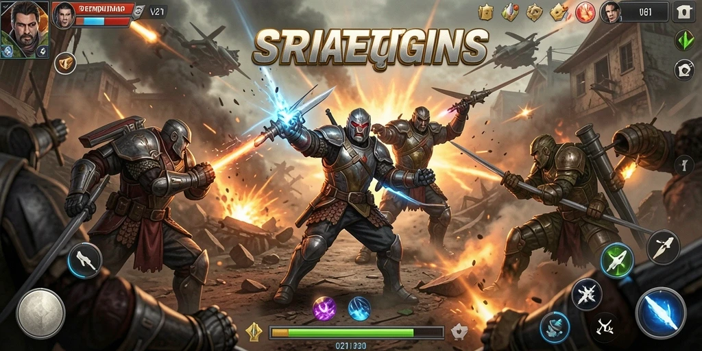 Screenshot utama V21 menampilkan pertempuran strategis yang mendebarkan.